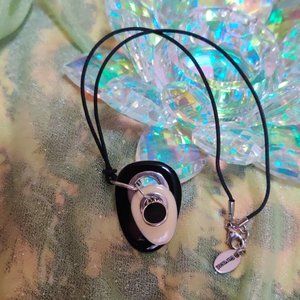 Caracol Boho Necklace w/Black Suede Like Cord & three silvertone layered enamel